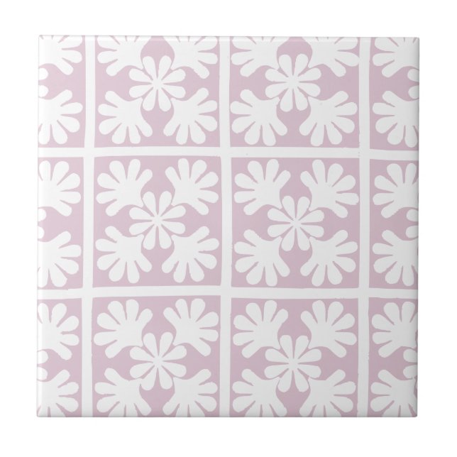 Dusty Pink Scandinavian Oak Leaf Floral Ceramic Tile (Front)