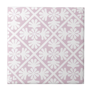 Dusty Pink Scandinavian Oak Leaf Floral Diamonds Ceramic Tile