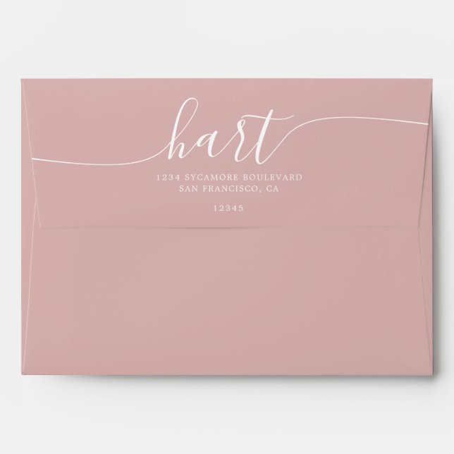 Dusty Pink Script Return Address Envelope (Back (Top Flap))