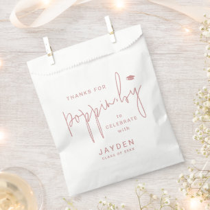 Dusty Pink Script Thanks for Popping by Graduation Favour Bag