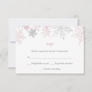 Dusty Pink & Silver Snowflakes Winter Wedding RSVP Card