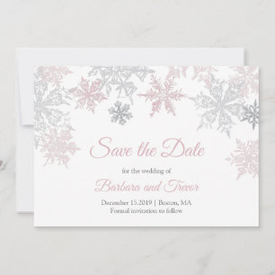 Dusty Pink & Silver Snowflakes Winter Wedding Save The Date