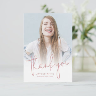Dusty Pink Simple Modern Script 2 Photo Graduation Thank You Card