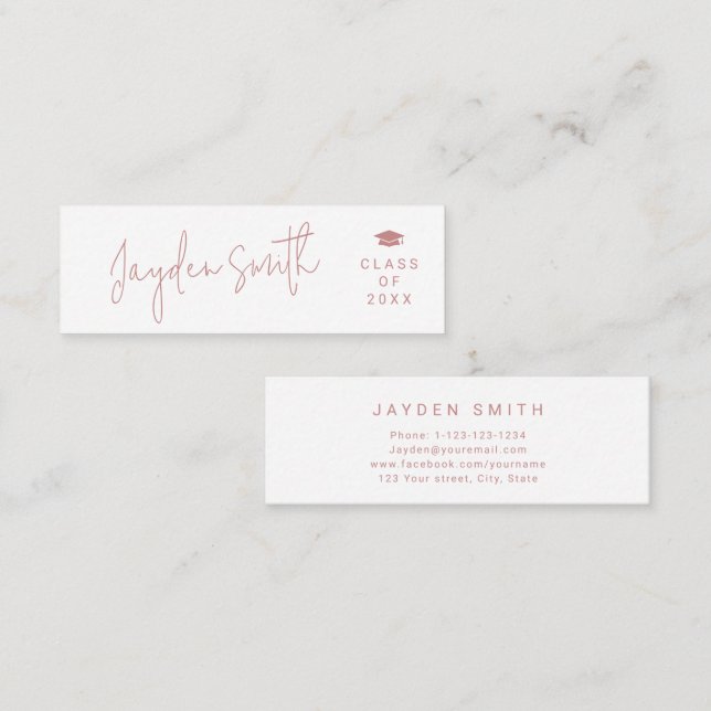 Dusty Pink Simple Modern Script Graduate Name Card (Front/Back)