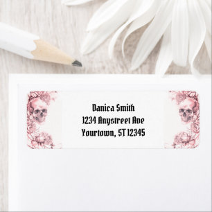 Dusty Pink Skull and Roses Gothic Halloween Return Address Label