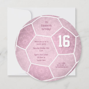 dusty pink soccer themed birthday party announcement