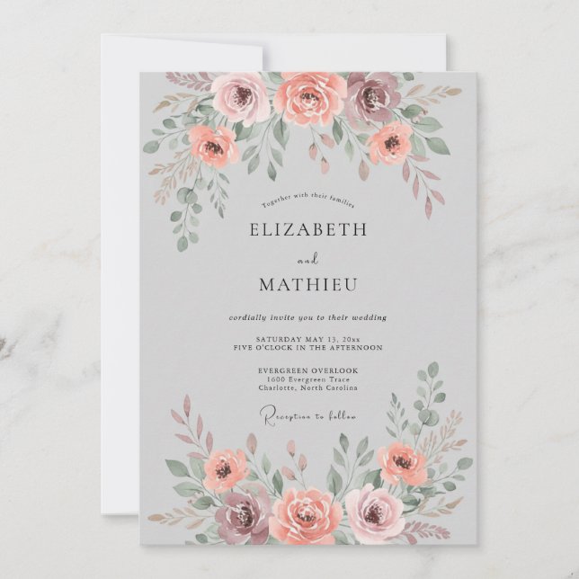Dusty Pink Soft Floral Wedding Invitation (Front)
