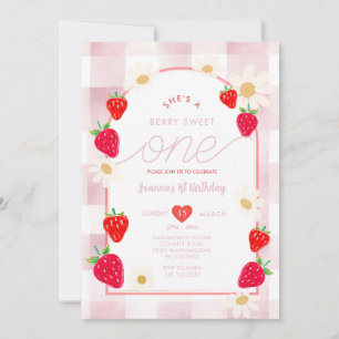 Dusty Pink Strawberry Sweet One Berry Birthday Invitation