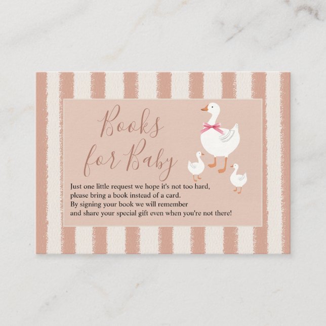 Dusty Pink Striped Little Goose Books for Baby Enclosure Card (Front)