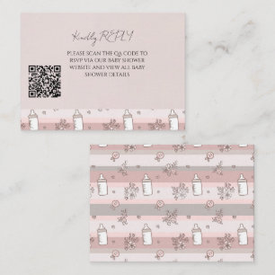 Dusty Pink Stripes QR Code Baby Shower Card