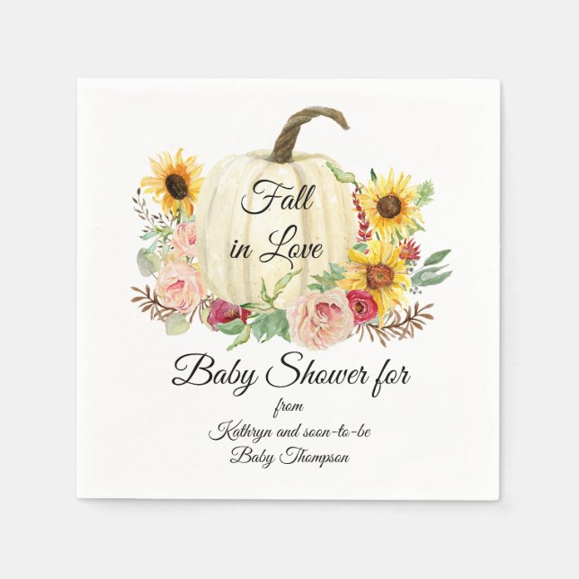 Dusty Pink Sunflower Fall Pumpkin Baby Girl Shower Napkin (Front)