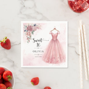 Dusty Pink Sweet 16 Floral Dress Napkins
