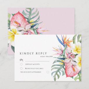 Dusty Pink Tropical Floral Botanical Wedding RSVP Card