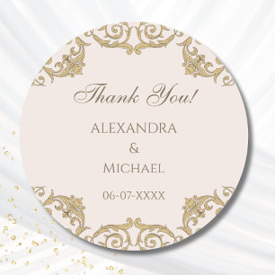 Dusty Pink Victorian Rococo Wedding Thank You Classic Round Sticker