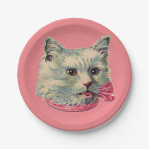 Dusty Pink Vintage Fancy Cat Paper Plate