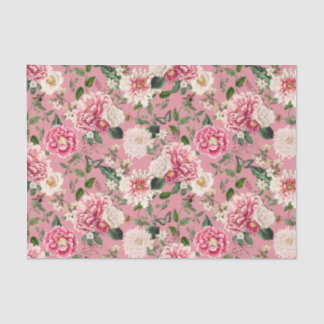 Dusty Pink Vintage Floral Garden Pattern Tissue Paper