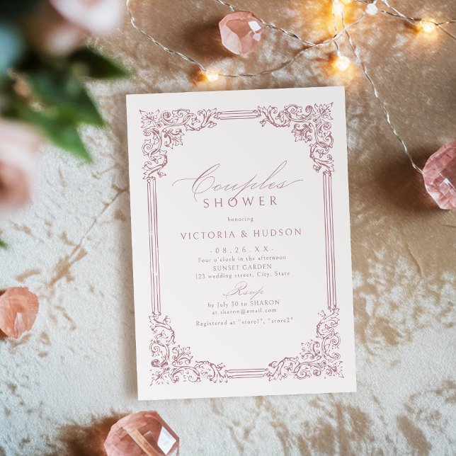 Dusty Pink Vintage Frame Elegant Couples Shower Invitation (Dusty Pink Vintage Frame Elegant Couples Shower Invitation)