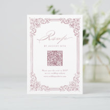 Dusty Pink Vintage Frame Elegant QR Code Wedding