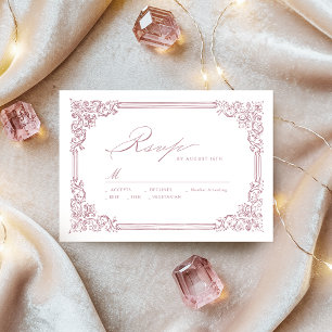 Dusty Pink Vintage Frame Elegant Script Wedding RSVP Card