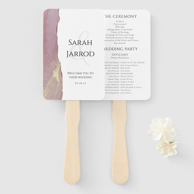 Dusty Pink Viva Magenta Elegant Wedding Program Hand Fan (Front and Back)