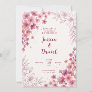Dusty Pink Watercolor and Sketch Floral Invitation