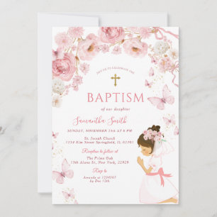 Dusty Pink Watercolor Baptism for Daughter Invitation