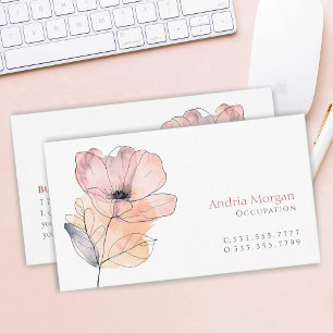 Dusty Pink Watercolor Flower, Name, Info, White Business Card