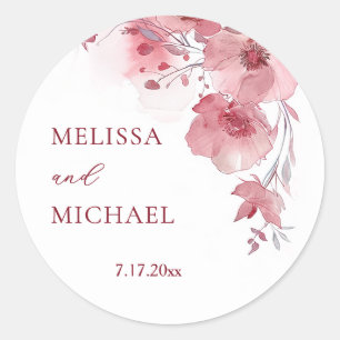 Dusty Pink Watercolor Flowers Wedding Classic Round Sticker