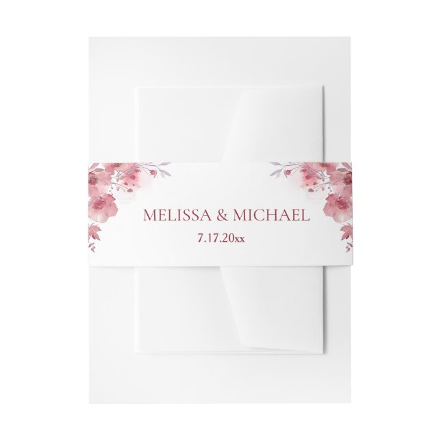 Dusty Pink Watercolor Flowers Wedding Invitation Belly Band (Front Example)