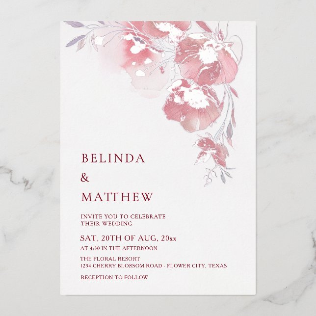 Dusty Pink Watercolor Flowers White Silver (Front)