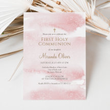 Dusty Pink Watercolor Girl First Holy Communion