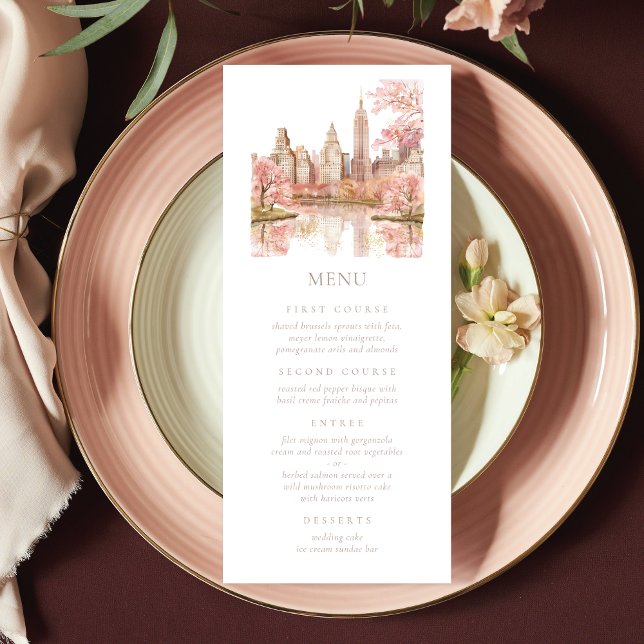 Dusty Pink Watercolor NY Wedding Menu (Creator Uploaded)