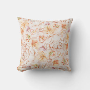 Dusty Pink Watercolor Peony & Apricot Floral Cushion