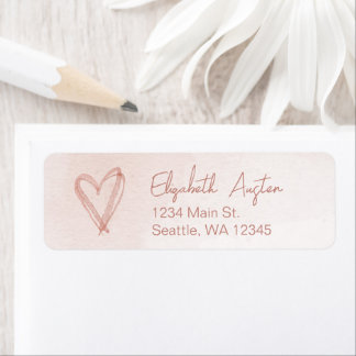 Dusty Pink Watercolor Return Address Label, Heart Return Address Label