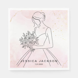 Dusty Pink Watercolor  w Gold Glitter Bridal Napkin