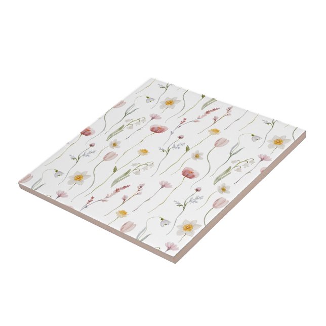 Dusty Pink Watercolor Wildflower Ceramic Tile (Side)