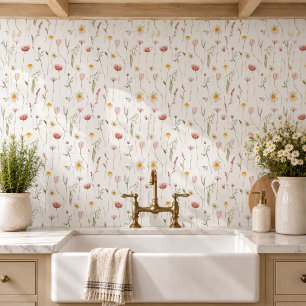 Dusty Pink Watercolor Wildflower Ceramic Tile
