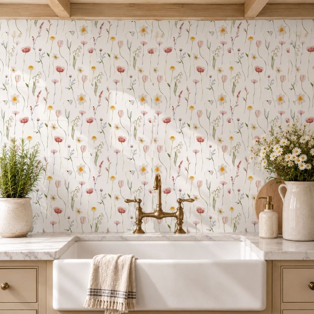 Dusty Pink Watercolor Wildflower Ceramic Tile (Creator Uploaded)