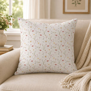 Dusty Pink Watercolor Wildflower Cushion