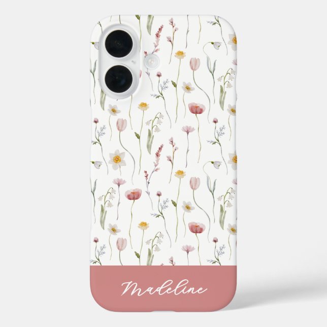 Dusty Pink Watercolor Wildflower Name Case-Mate iPhone Case (Back)