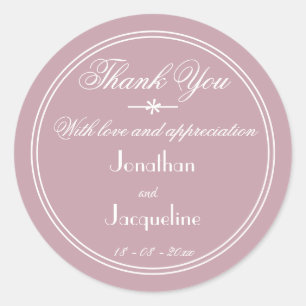 Dusty Pink Wedding Elegant White Script Thank You Classic Round Sticker