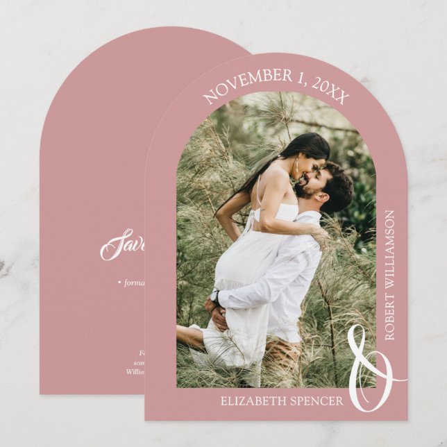Dusty Pink Wedding Photo QR Code Save the Date (Front/Back)