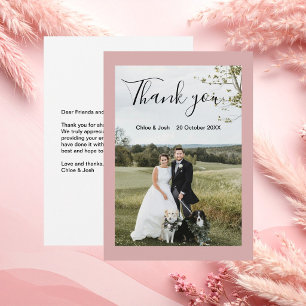 Dusty Pink Wedding Photo Thank You Card