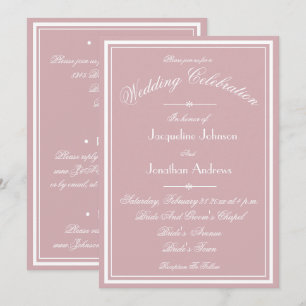 Dusty Pink Wedding White Script All In One RSVP Invitation