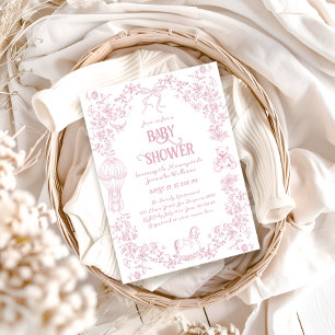 Dusty Pink Whimsical Floral Girl Baby Shower Invitation