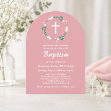 Dusty Pink White Cross Floral Crest Baptism 