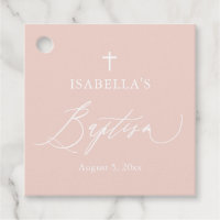Dusty Pink White Cross Girl Baptism Favour Tag