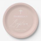 Dusty Pink White Cross Girl Baptism Party Plates