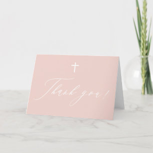 Dusty Pink White Cross Girl Baptism Thank You Card