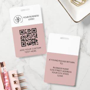 Dusty Pink White Event Badge Custom QR Code & Logo ID Badge
